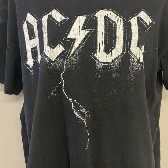 AC/DC Cotton:On Black Relaxed Boyfriend T-Shirt Distressed Goth Grunge Small - Picture 5 of 12